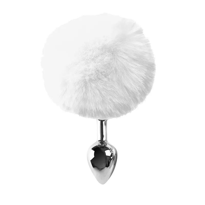 Металева анальна пробка Art of Sex - Metal Butt plug Rabbit Tail White, діаметр 3,4 см