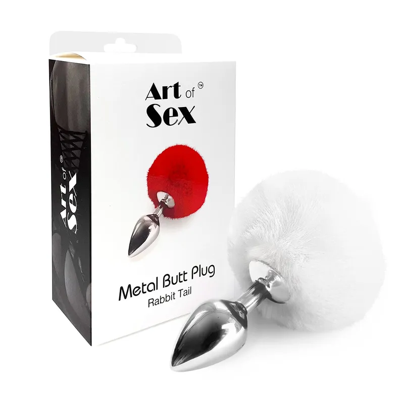 Металева анальна пробка Art of Sex - Metal Butt plug Rabbit Tail White, діаметр 3,4 см