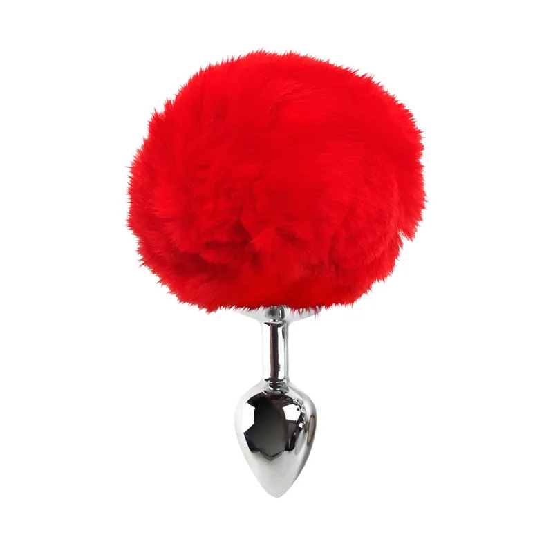 Металева анальна пробка Art of Sex - Metal Butt plug Rabbit Tail Red, діаметр 3,4 см