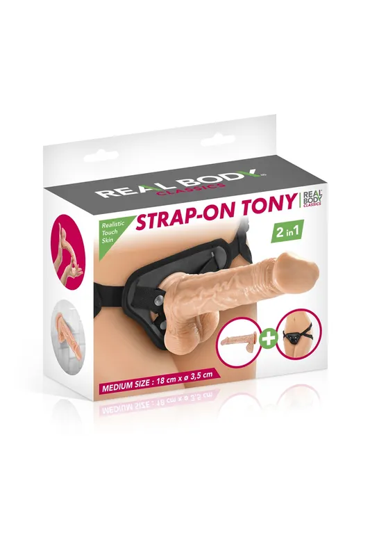Страпон-трусики 2в1 Real Body — Tony, довжина 18 см, діаметр 3,5 см
