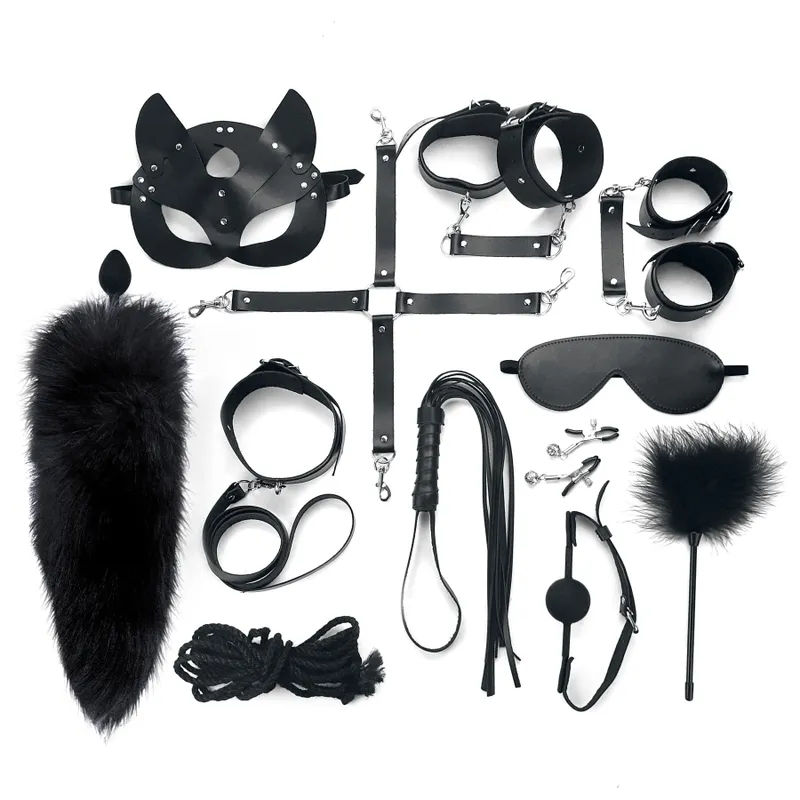 Набір BDSM Art of Sex – Maxi BDSM Set Leather, 13 предметів, чорний, натуральна шкіра