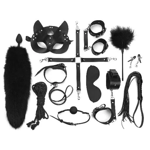Набір BDSM Art of Sex – Maxi BDSM Set Leather, 13 предметів, чорний, натуральна шкіра