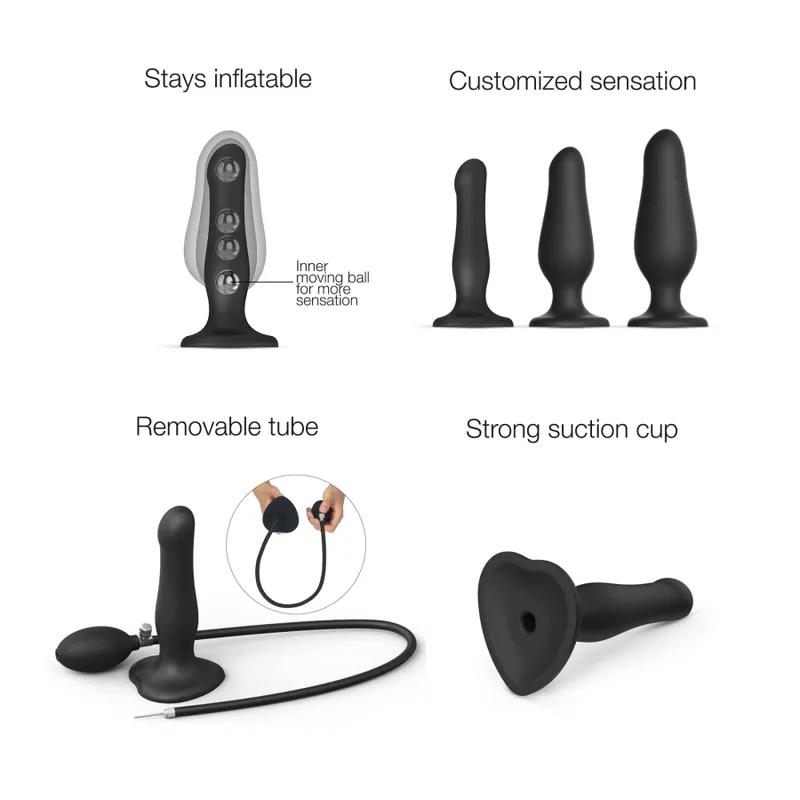 Надувний фалоімітатор Strap-On-Me INFLATABLE DILDO PLUG NOIR, діаметр до 6 см