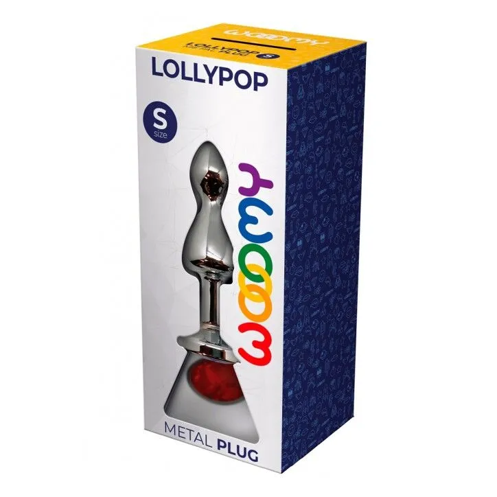 Металева анальна пробка Wooomy Lollypop Double Ball Metal Plug Red S, червоний кристал