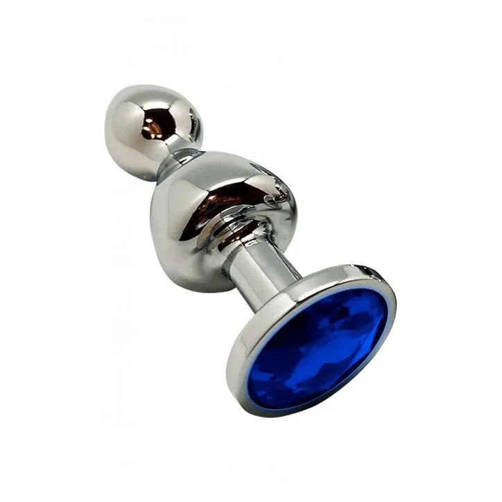 Металева анальна пробка Wooomy Lollypop Double Ball Metal Plug Blue L, довжина 10,5 см
