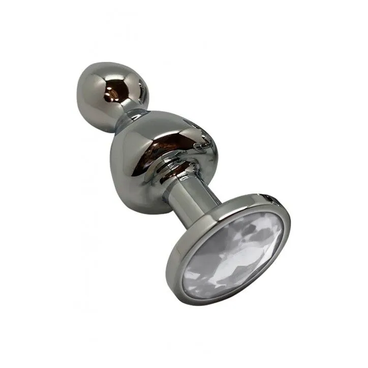 Металева анальна пробка Wooomy Lollypop Double Ball Metal Plug L, темне срібло