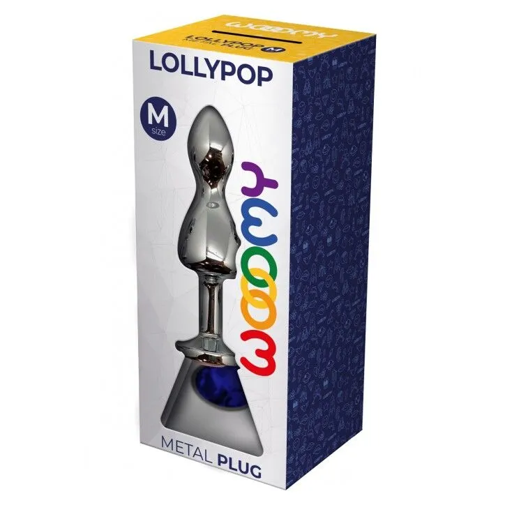 Металева анальна пробка Wooomy Lollypop Double Ball Metal Plug Blue M, розмір М