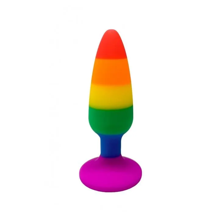 Силіконова анальна пробка Wooomy Hiperloo Silicone Rainbow Plug S, райдужна, 9 см