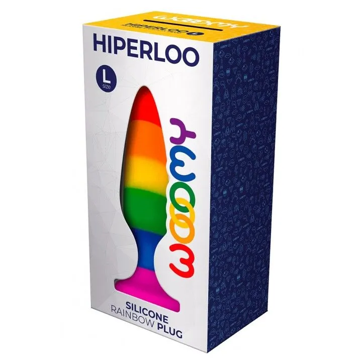 Силіконова анальна пробка Wooomy Hiperloo Silicone Rainbow Plug L, розмір L, веселкова