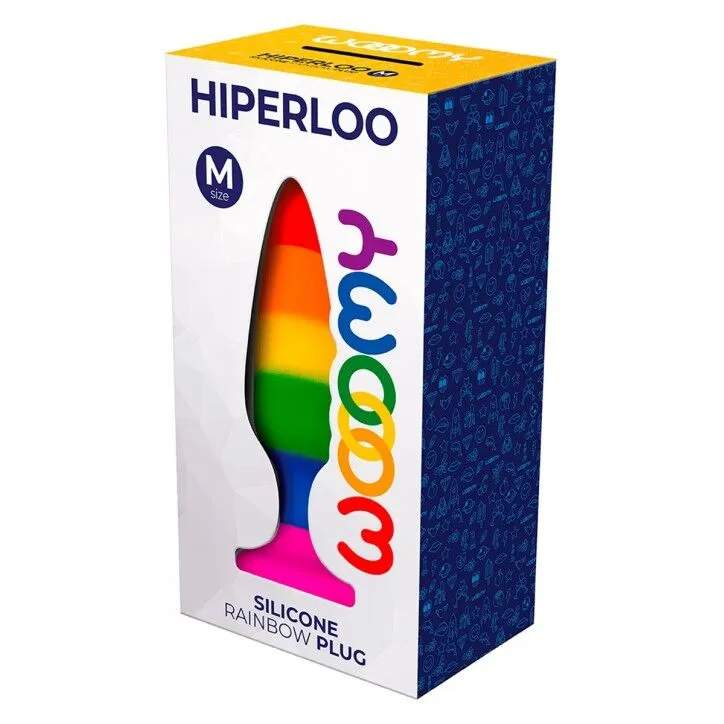 Силіконова анальна пробка Wooomy Hiperloo Silicone Rainbow Plug M, райдужна
