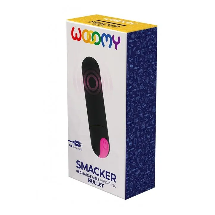 Вібропуля Wooomy Smacker, перезаряджувана, 10 режимів вібрації, чорна з рожевим