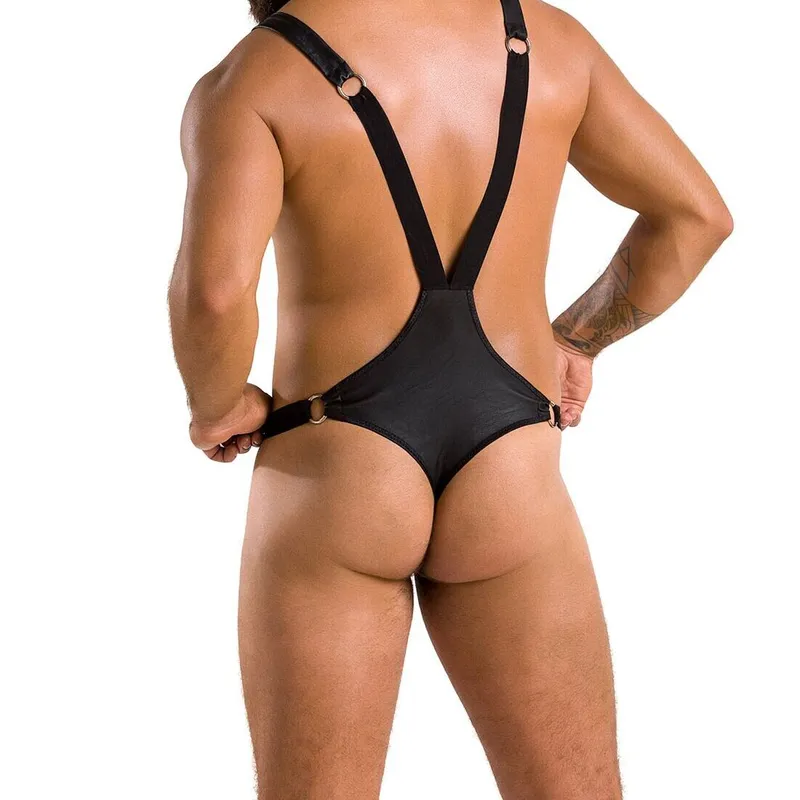 Чоловіче боді з люверсами Passion Harry XXL/XXXL, екошкіра, чорне