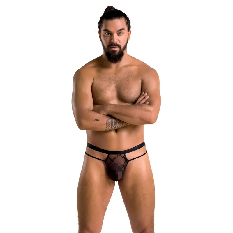 Чоловічі прозорі стринги Passion Thong Collin L/XL, чорні, сітка
