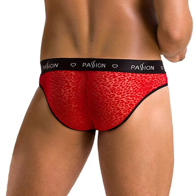 Чоловічі труси Passion Slip Mike, S/M, червоні з леопардовим принтом