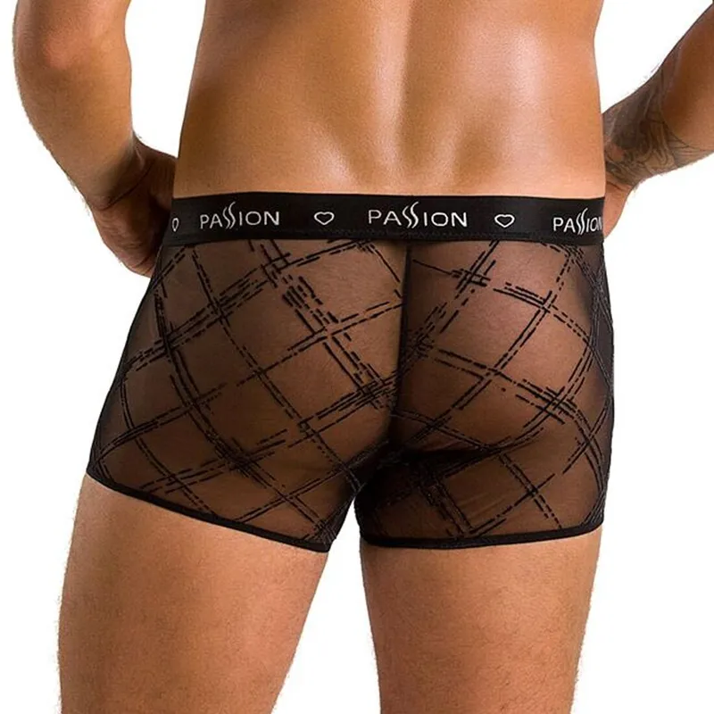 Чоловічі прозорі боксери Passion Short James XXL/XXXL, чорна сітка