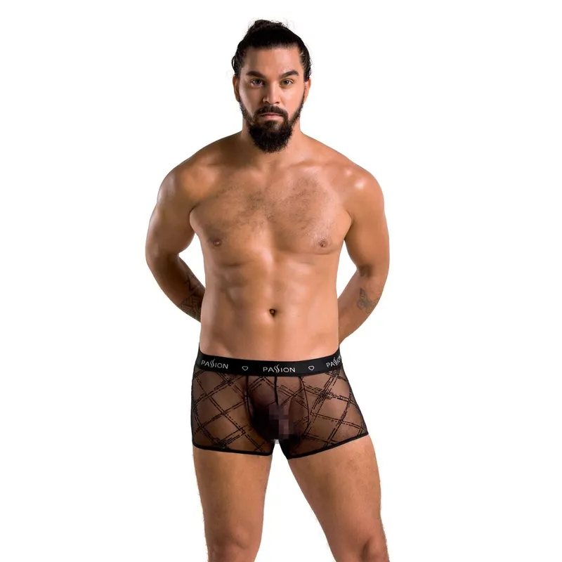Чоловічі прозорі боксери Passion Short James XXL/XXXL, чорна сітка