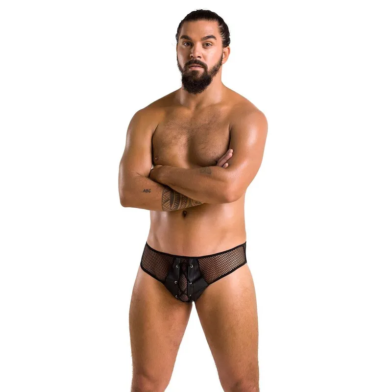 Чоловічі труси зі шнурівкою Passion Slip Richard L/XL, екошкіра, сітка