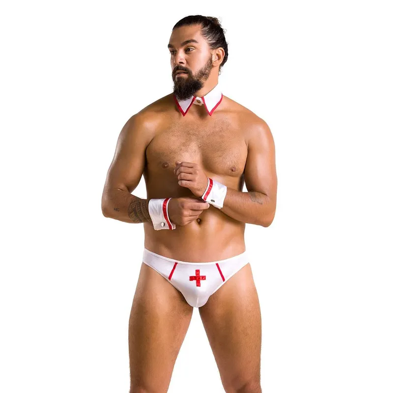 Костюм медбрата Passion Gregory L/XL, білий (труси, комірець, манжети)