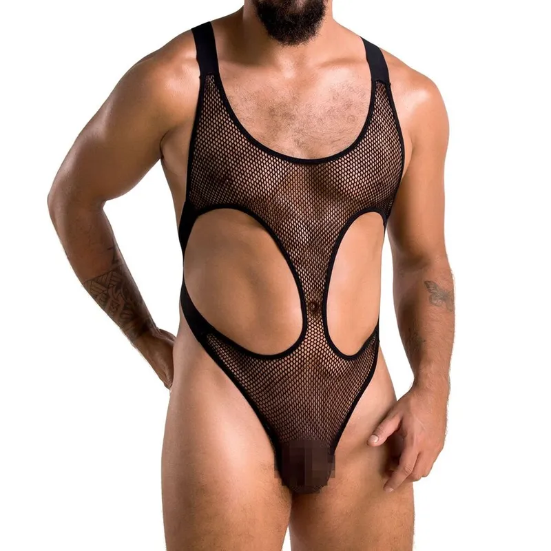 Чоловіче сітчасте боді Passion Leon XXL/XXXL, чорне