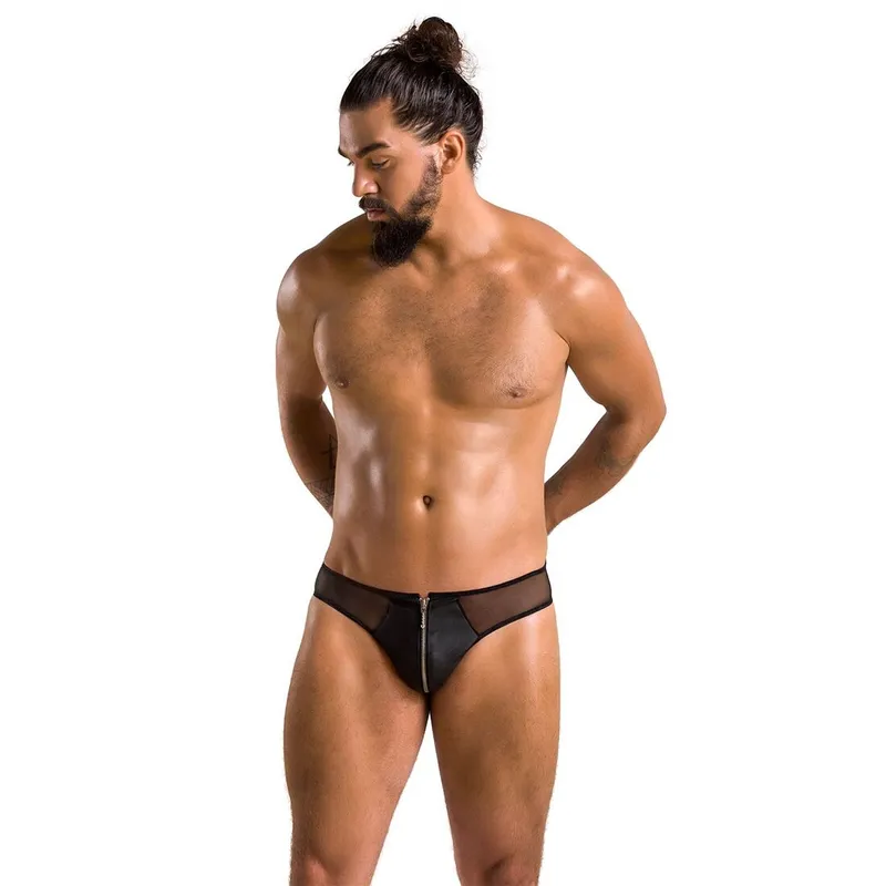 Чоловічі сліпи на блискавці Passion Slip Timmy XXL/XXXL, Black, екошкіра та сітка