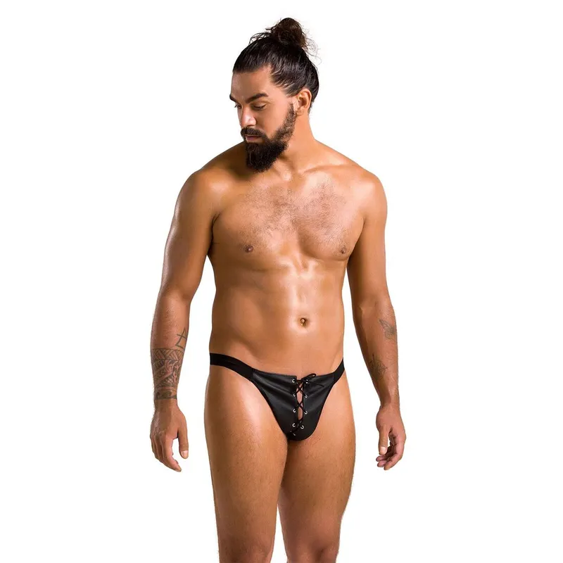 Чоловічі сліпи на шнурівці Passion Slip Ben XXL/XXXL, чорні, екошкіра