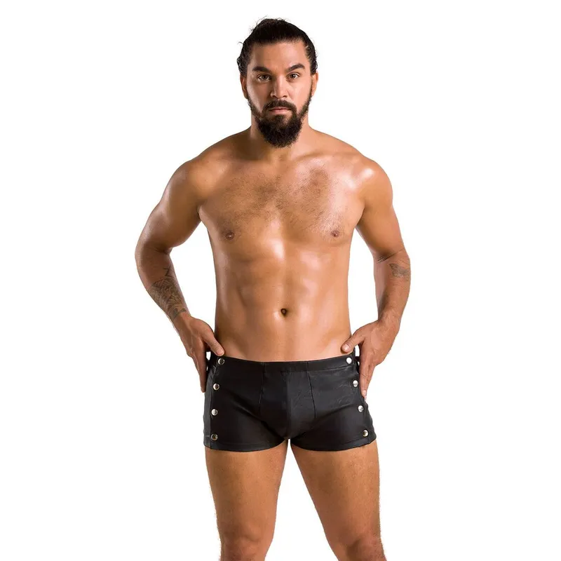 Чоловічі шкіряні боксери з заклепками Passion Short David, XXL/XXXL, чорні