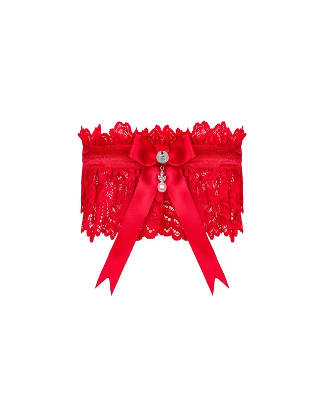 Ажурна підв'язка Obsessive Amor Cherris garter, red
