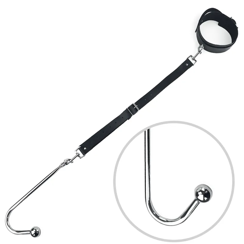 Анальний гак 2 з нашийником з натуральної шкіри Art of Sex - Anal hook, Чорний