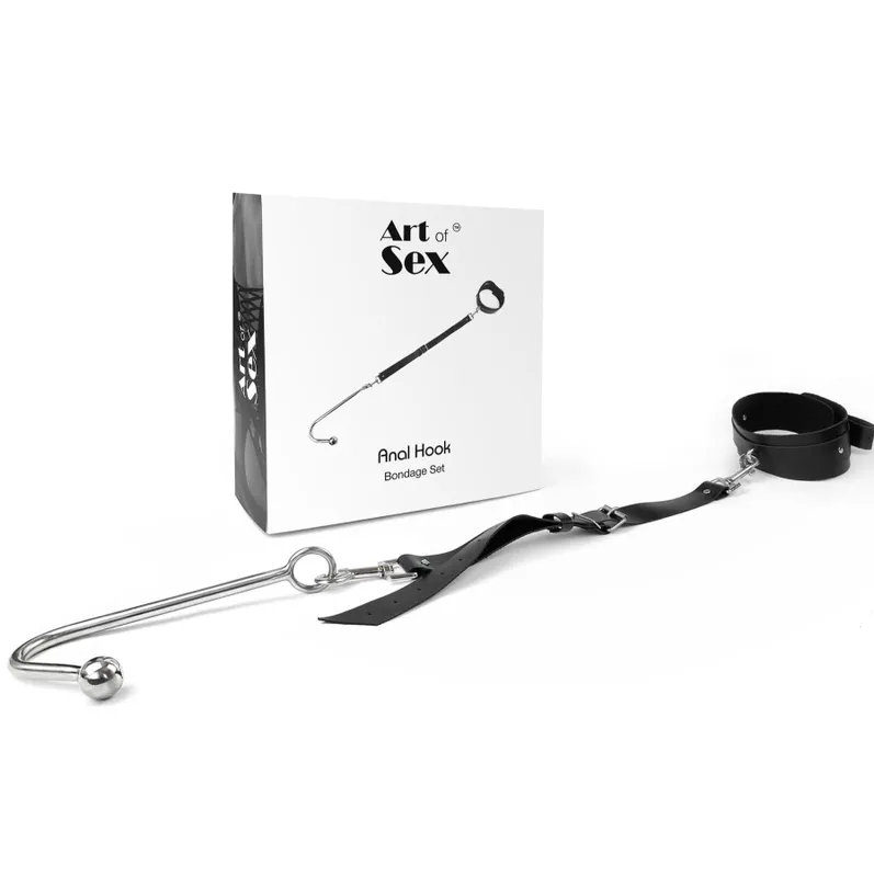 Анальний гак 2 з нашийником з натуральної шкіри Art of Sex - Anal hook, Чорний