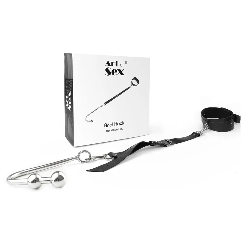 Анальний гак 3 з нашийником з натуральної шкіри Art of Sex - Anal hook, Чорний