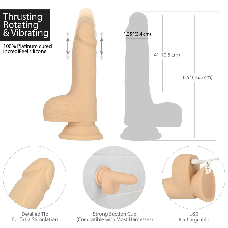 Фалоімітатор-пульсатор Naked Addiction 6.5" Thrusting Dong With Remote, тілесний