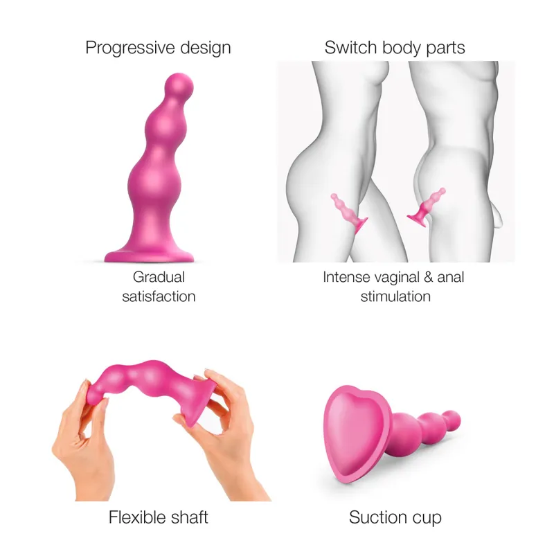 Насадка для страпона Strap-On-Me Dildo Plug Beads Framboise Metallic, розмір M