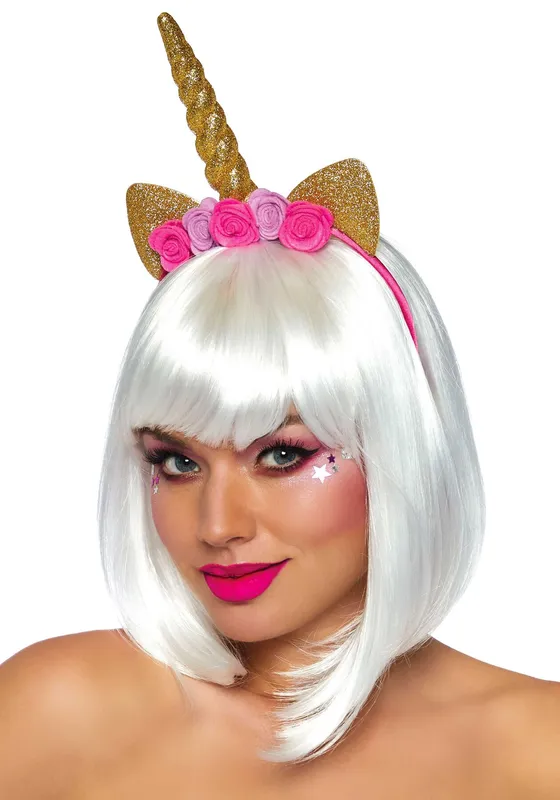 Обідок з рогом єдинорога Leg Avenue Golden unicorn flower headband