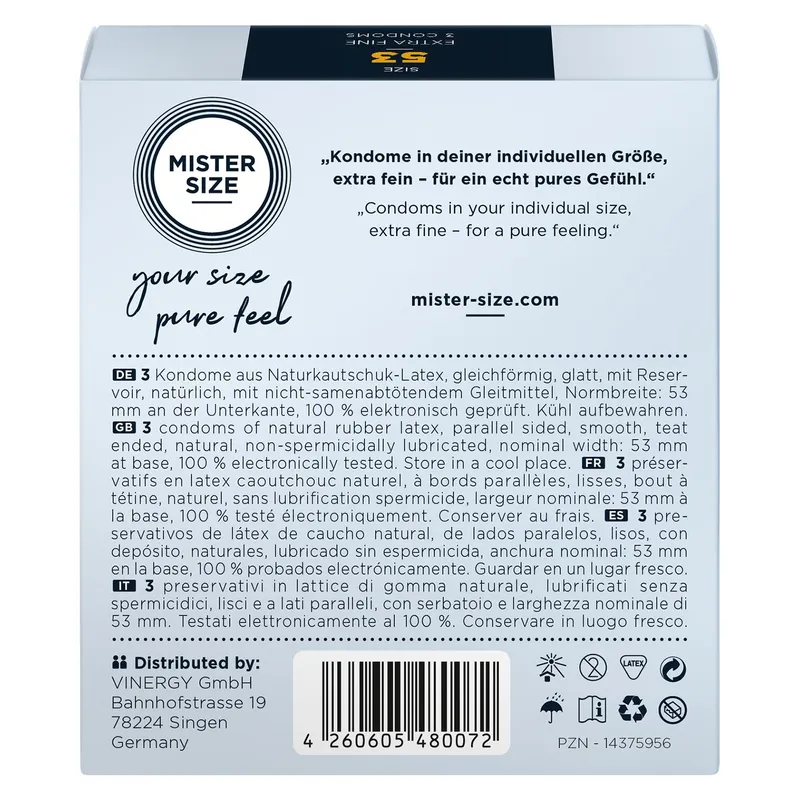 Презервативи Mister Size - pure feel - 53, 3 шт, товщина 0,05 мм