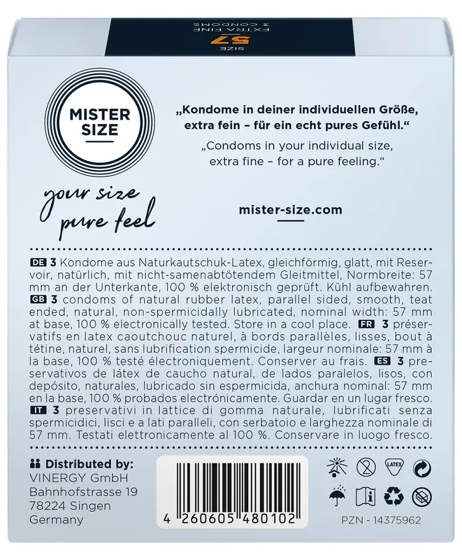Презервативи Mister Size pure feel 57 (3 шт), товщина 0,05 мм