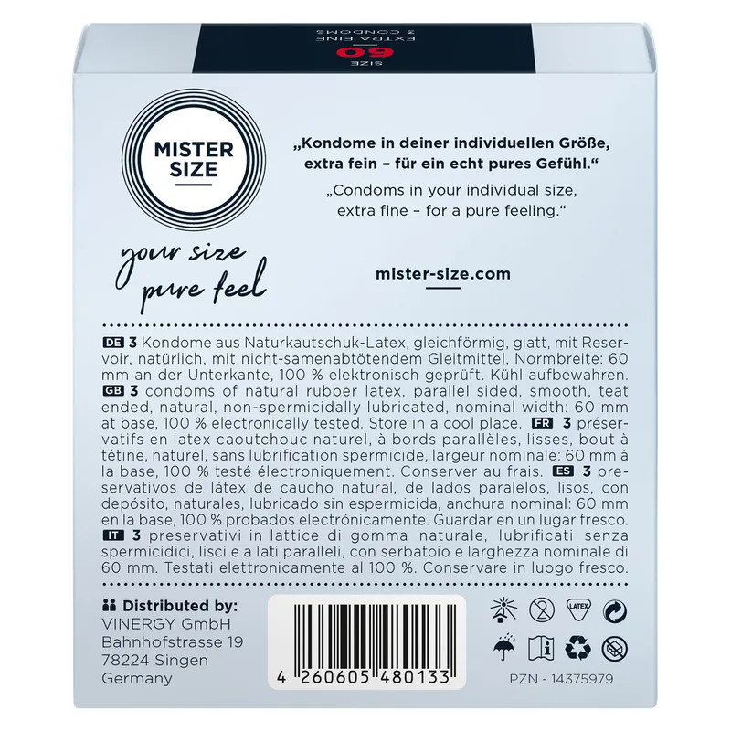Презервативи Mister Size pure feel 60 (3 шт), товщина 0,05 мм
