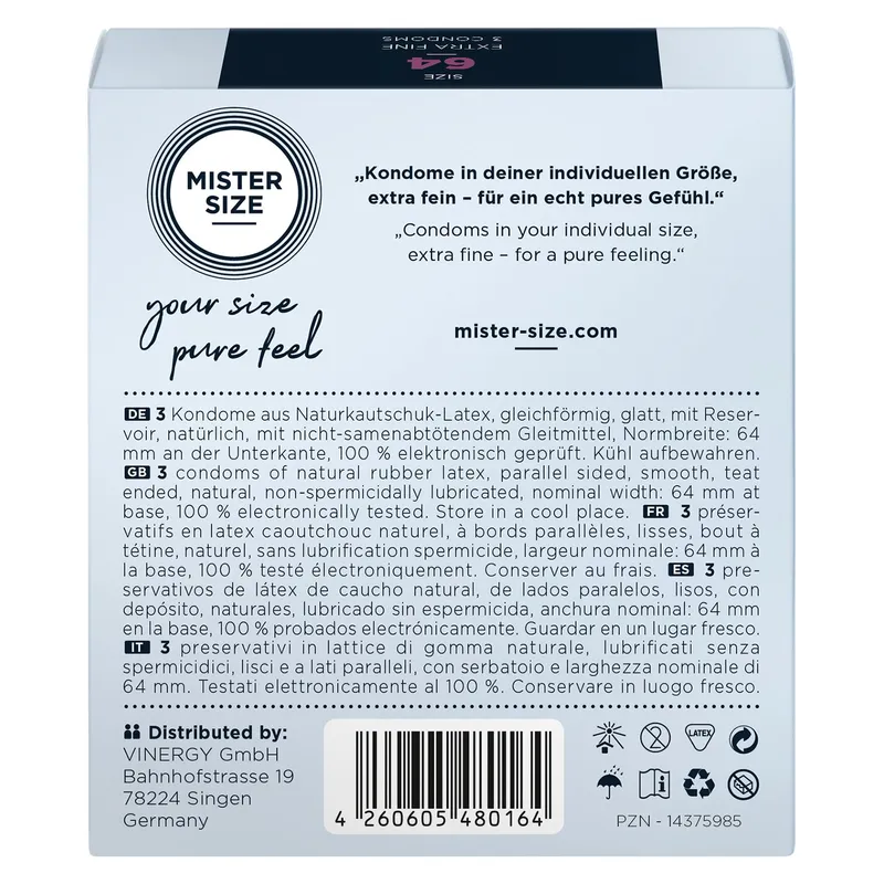Презервативи Mister Size pure feel 64 (3 шт), товщина 0,05 мм