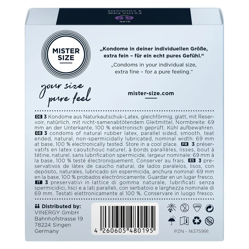Презервативи Mister Size pure feel 69 (3 шт), товщина 0,05 мм