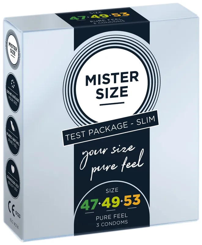 Набір презервативів Mister Size - pure feel 47–49–53 (3 шт), 3 розміри, товщина 0,05 мм