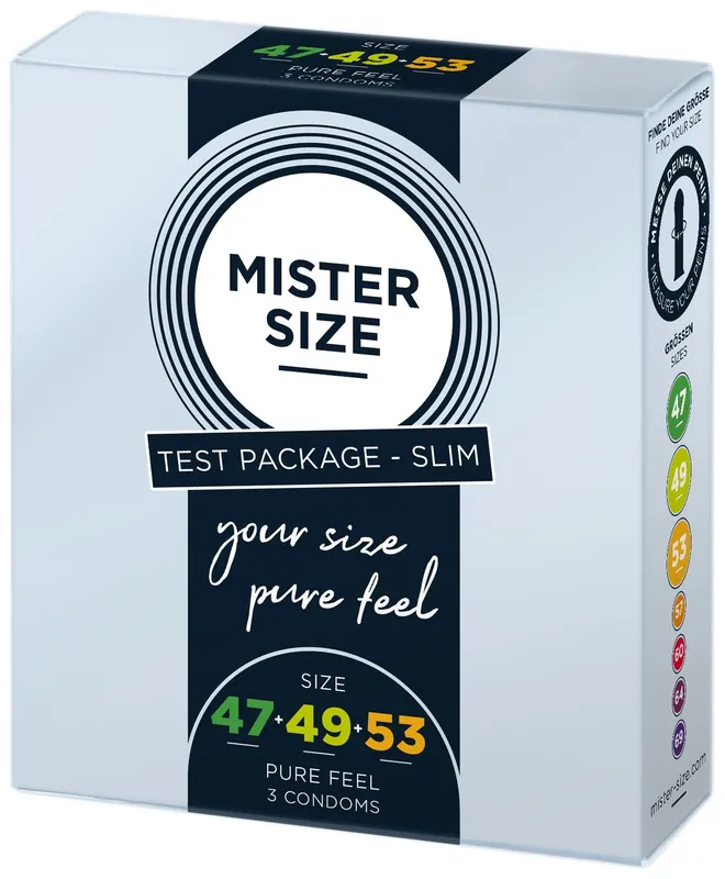 Набір презервативів Mister Size - pure feel 47–49–53 (3 шт), 3 розміри, товщина 0,05 мм