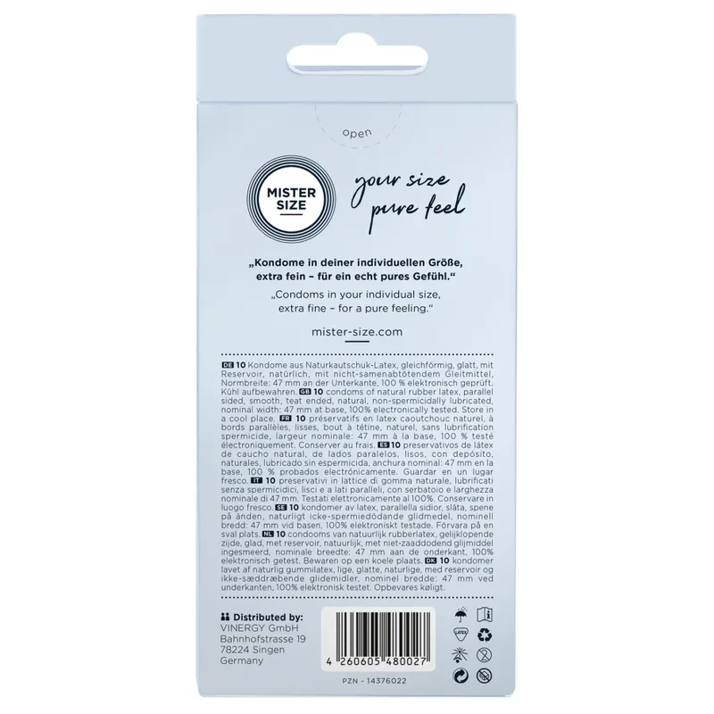 Презервативи Mister Size pure feel 47, 10 шт., товщина 0,05 мм