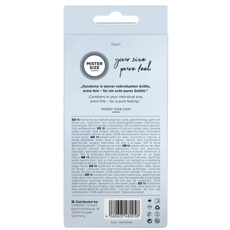 Презервативи Mister Size pure feel 49, 10 шт, товщина 0,05 мм