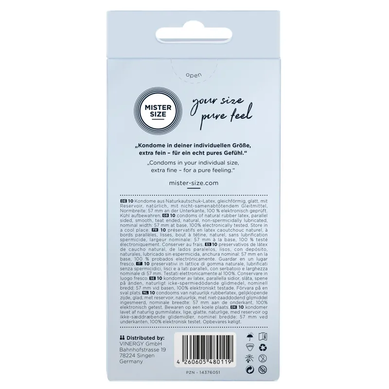 Презервативи Mister Size pure feel 57 (10 шт), товщина 0,05 мм