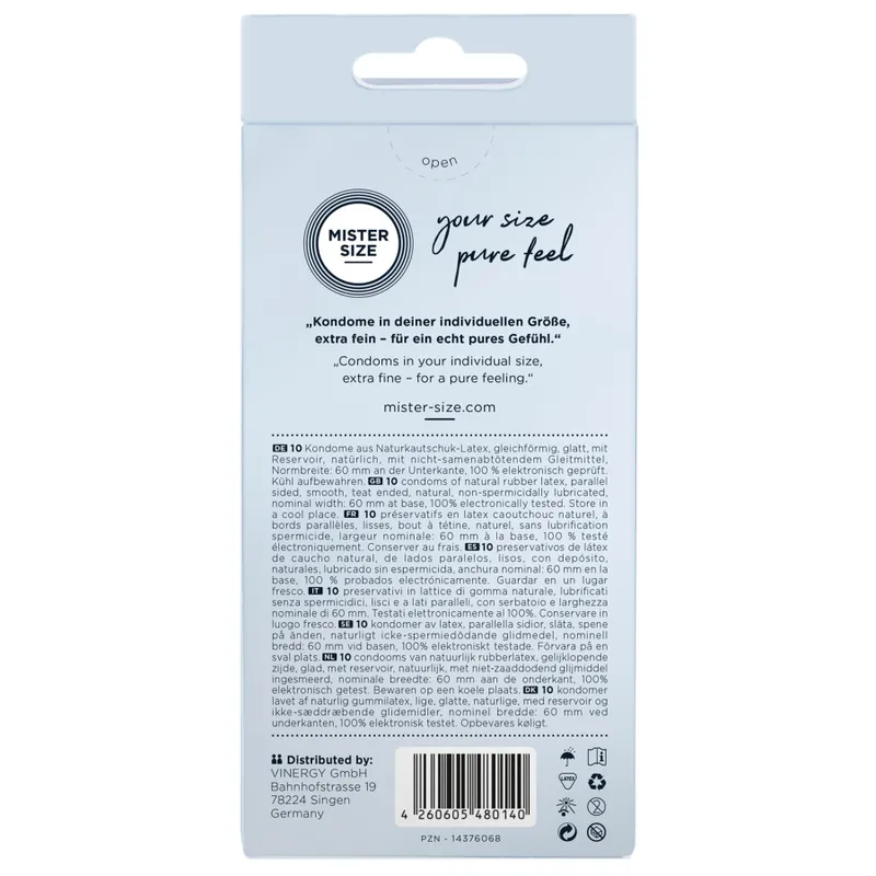 Презервативи Mister Size pure feel 60 (10 шт), товщина 0,05 мм