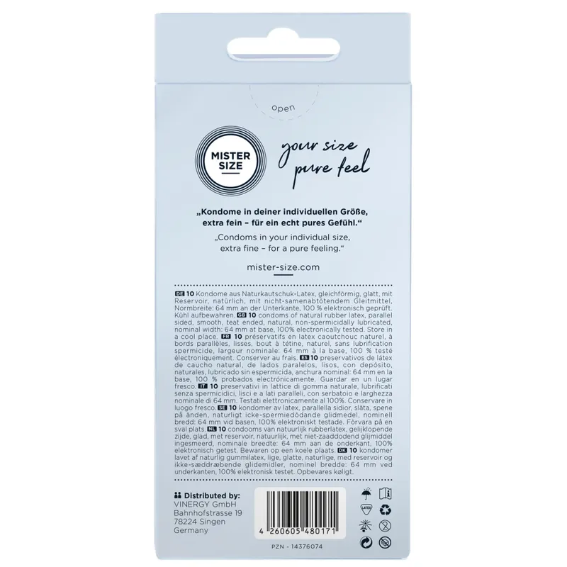 Презервативи Mister Size pure feel 64, 10 шт, товщина 0,05 мм