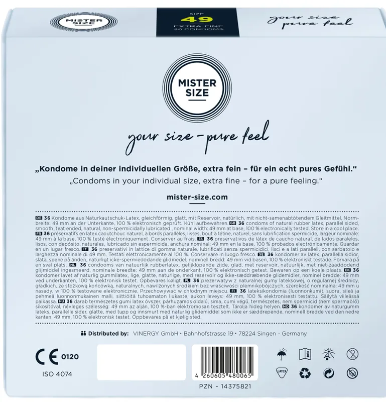 Презервативи Mister Size Pure Feel 49, 36 шт, товщина 0,05 мм
