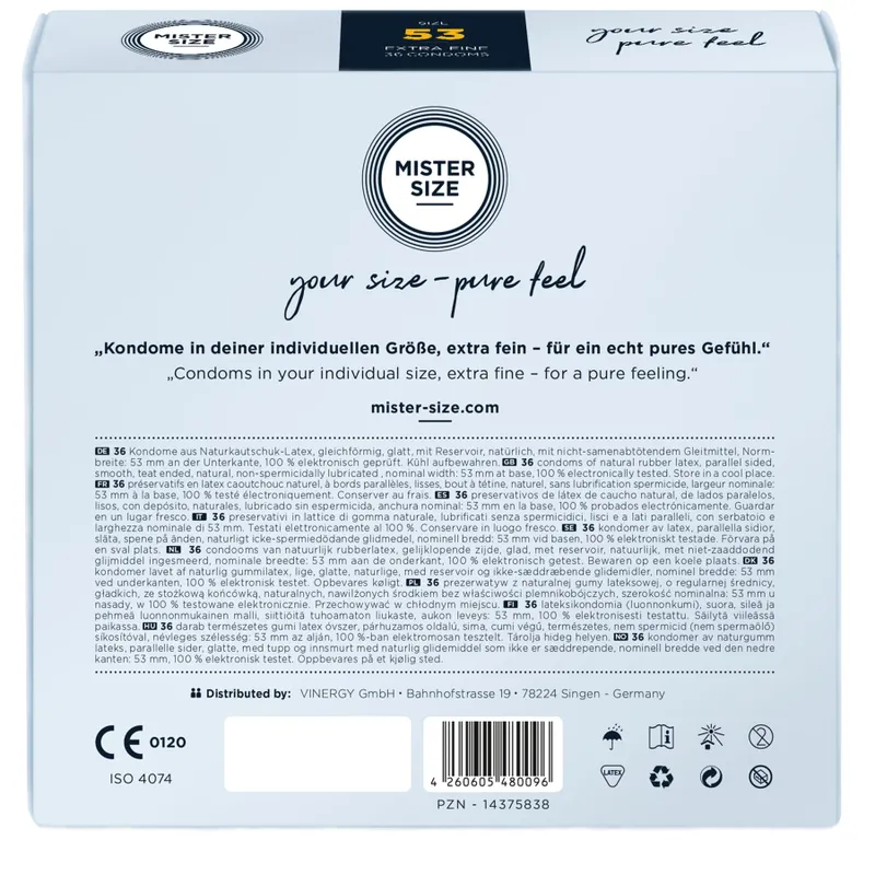 Презервативи Mister Size pure feel 53 (36 шт), товщина 0,05 мм
