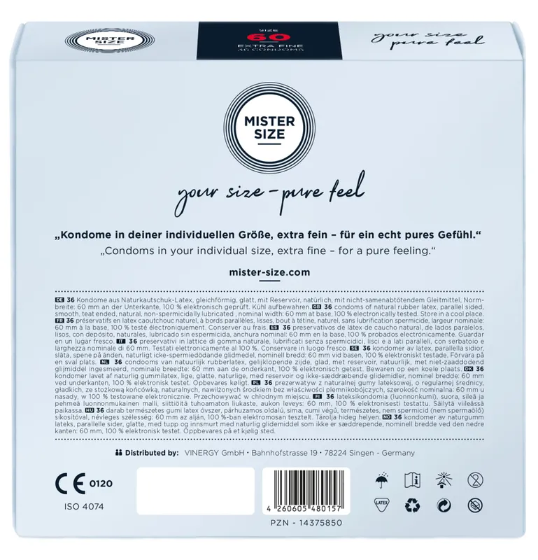 Презервативи Mister Size - pure feel - 60, 36 шт, товщина 0,05 мм