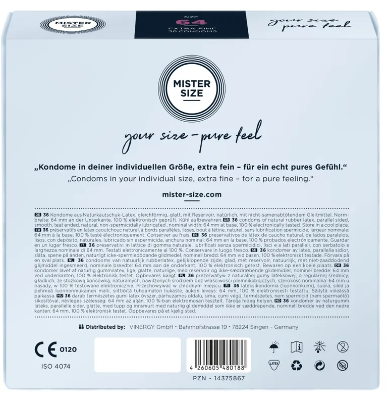 Презервативи Mister Size pure feel 64, 36 шт, товщина 0,05 мм