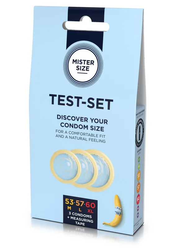 Набір презервативів Mister Size TEST-SET 53–57–60, 3 розміри + лінійка, 0,05 мм